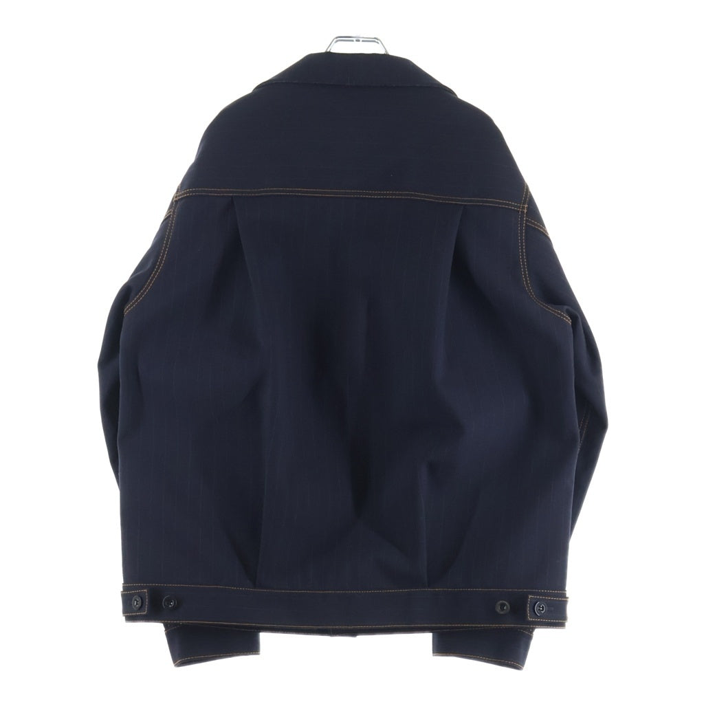 Sacai(サカイ) 24SS CHALK STRIPE BONDING JACKET 裏地デニム切り替え ステッチデザイン ボンディング テーラードジャケット ブラック 24-03346M