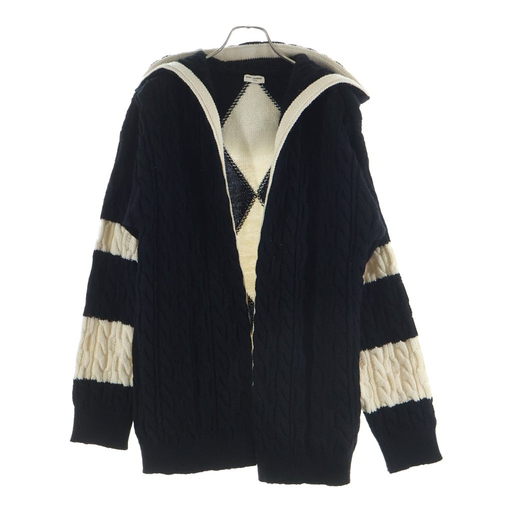 SAINT LAURENT PARIS(サンローランパリ) 19SS ボタンレスフーデッドケーブルニットカーディガン ブラック 587043 YAGD2