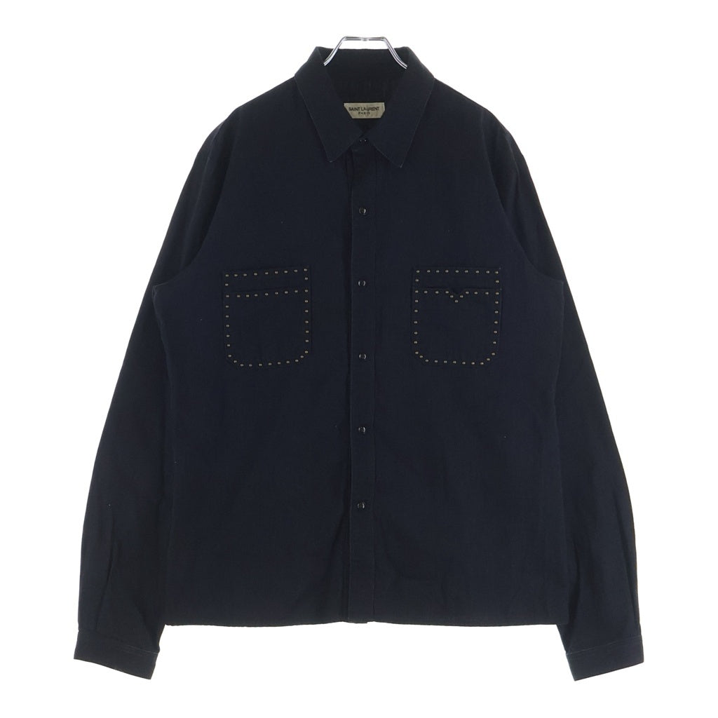 SAINT LAURENT PARIS(サンローランパリ) 19SS Studded Pocket Detail Shirt スタッズ ポケット デティール 長袖シャツ ブラック 579546 YS881