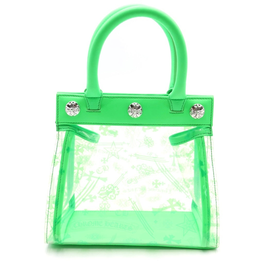CHROME HEARTS(クロムハーツ) DREW MINI VINYL TOTE BAG ドリュー ミニ クロスボール スナップボタン ビニール レザー トート ハンドバッグ グリーン/シルバー レディース