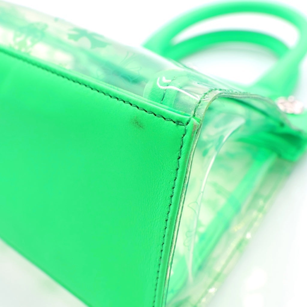CHROME HEARTS(クロムハーツ) DREW MINI VINYL TOTE BAG ドリュー ミニ クロスボール スナップボタン ビニール レザー トート ハンドバッグ グリーン/シルバー レディース