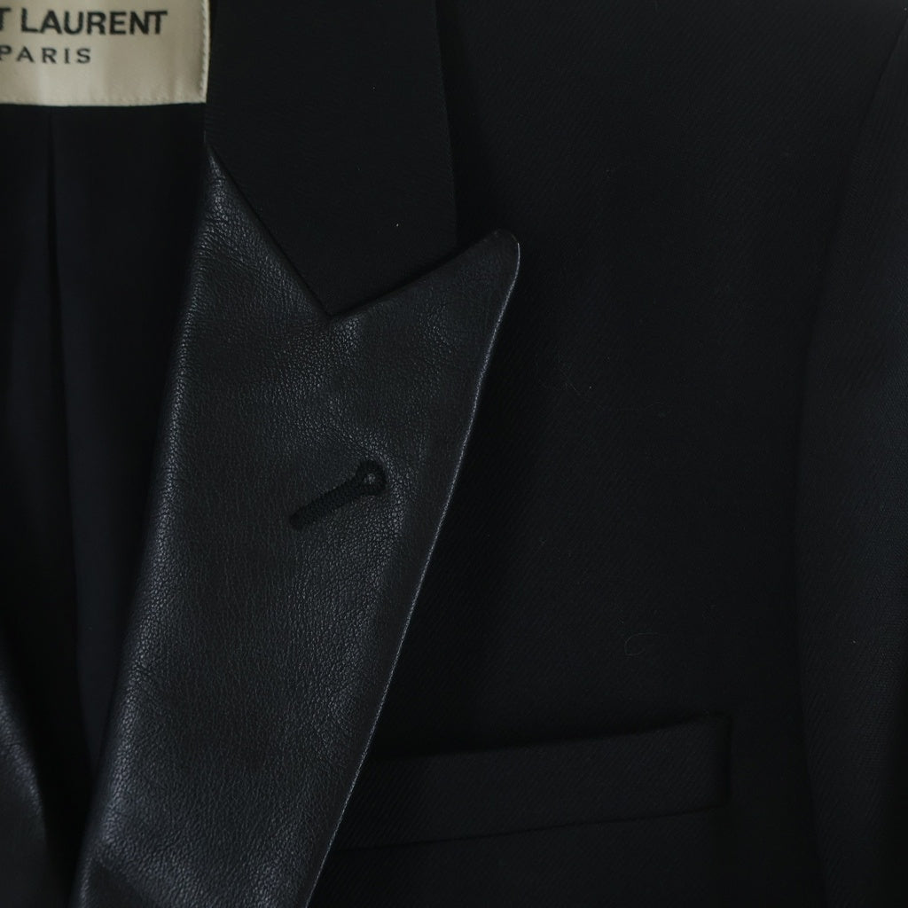 SAINT LAURENT PARIS(サンローランパリ) 13AW エディ期 レザーラペル付き ウールチェスターコート ブラック 329928 Y873B