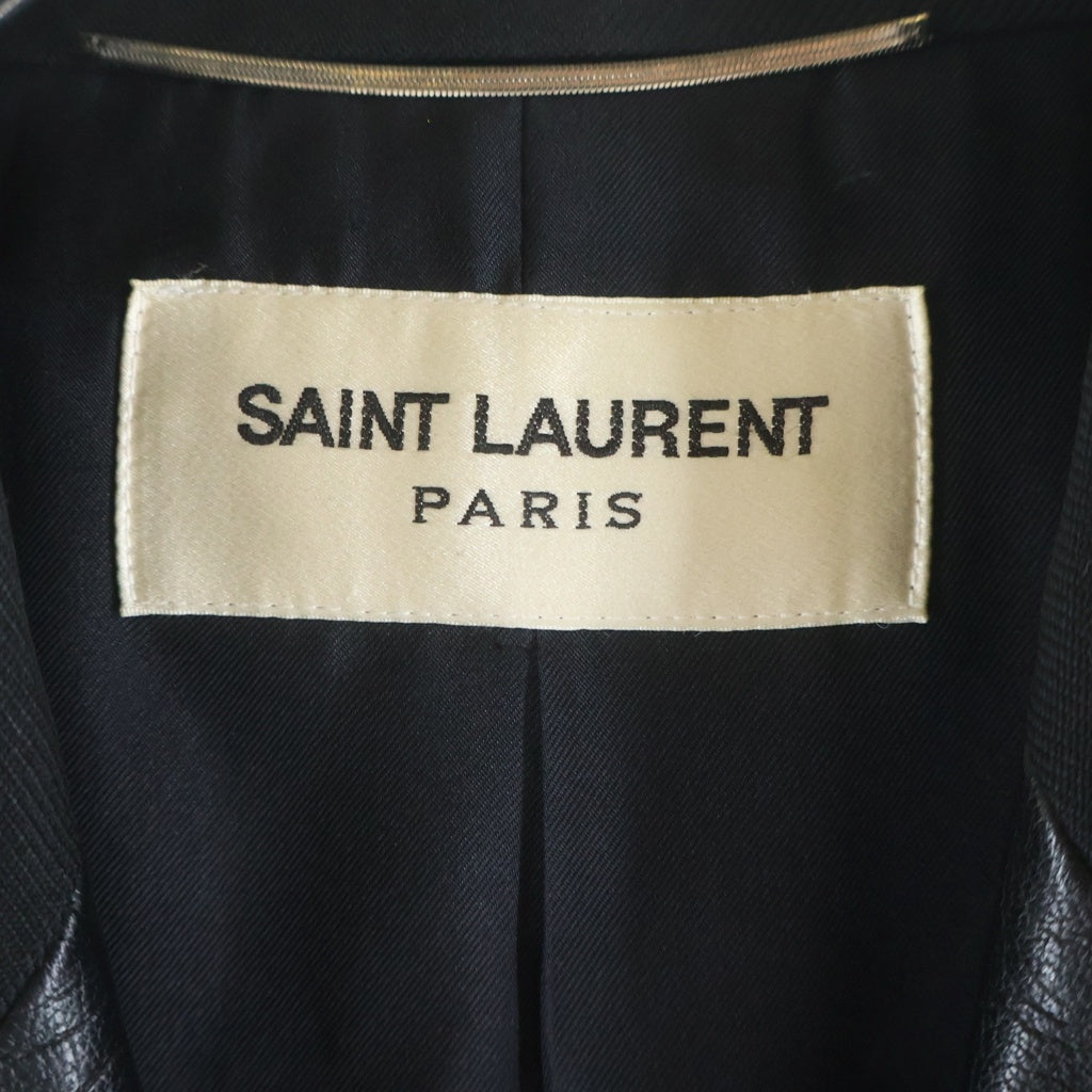 SAINT LAURENT PARIS(サンローランパリ) 13AW エディ期 レザーラペル付き ウールチェスターコート ブラック 329928 Y873B
