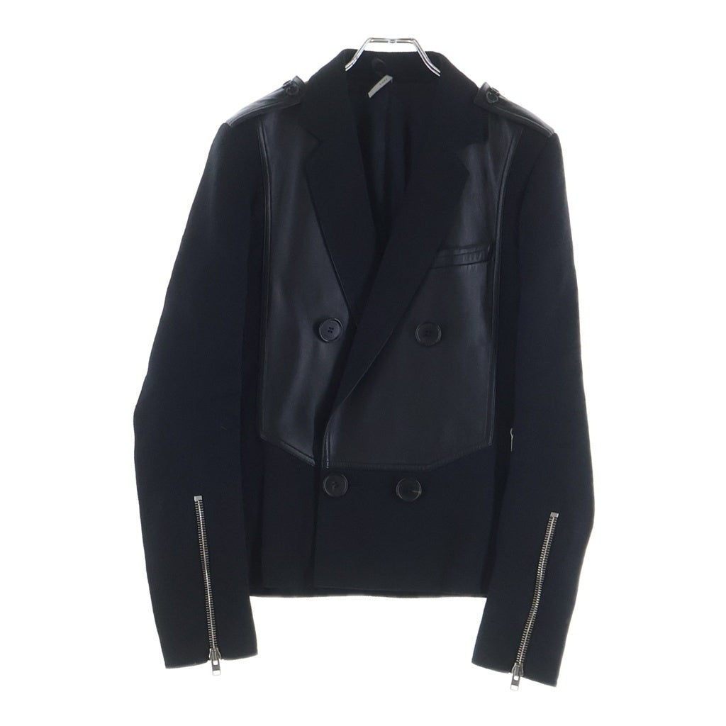 Dior HOMME(ディオールオム) 07AW エディ期 ラムレザー パネル切替 ウール ピーコート ダブルジャケット ブラック 7H3141290318