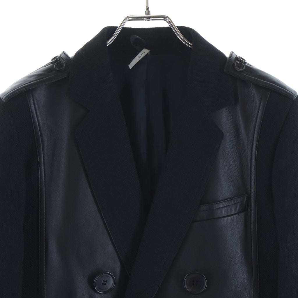 Dior HOMME(ディオールオム) 07AW エディ期 ラムレザー パネル切替 ウール ピーコート ダブルジャケット ブラック 7H3141290318