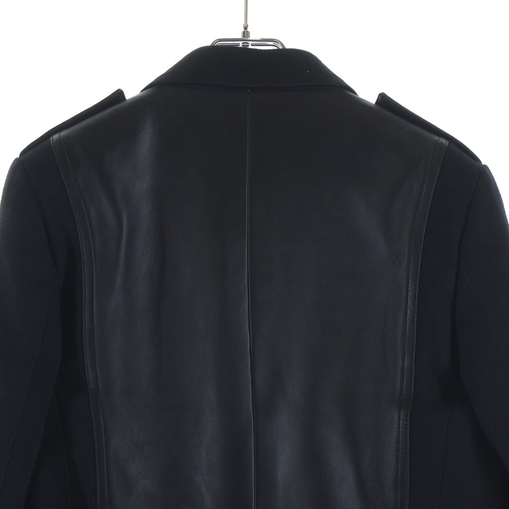 Dior HOMME(ディオールオム) 07AW エディ期 ラムレザー パネル切替 ウール ピーコート ダブルジャケット ブラック 7H3141290318