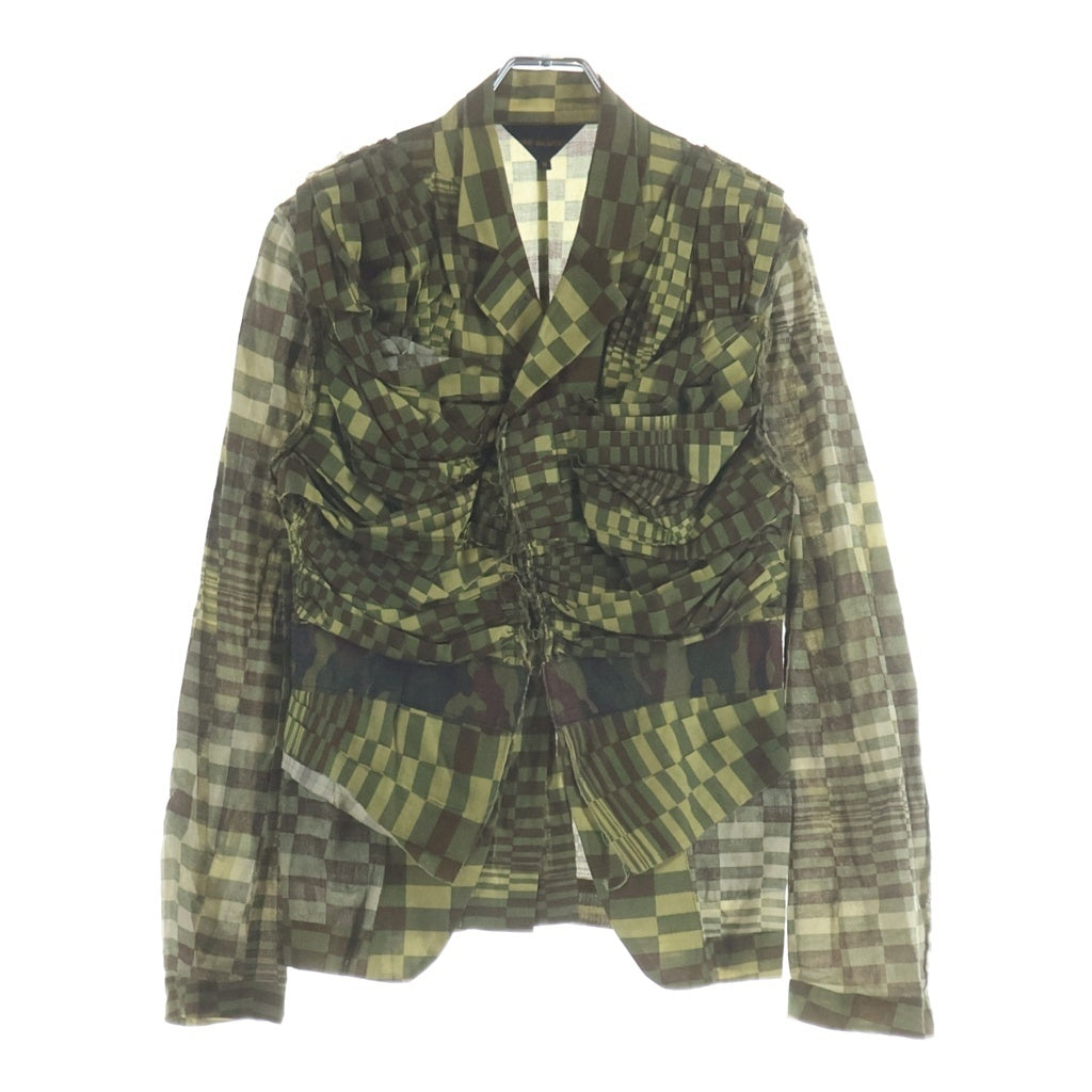 COMME des GARCONS(コムデギャルソン) 迷彩 カモフラ チェック 再構築 ドレープ 2B ジャケット カーキ レディース