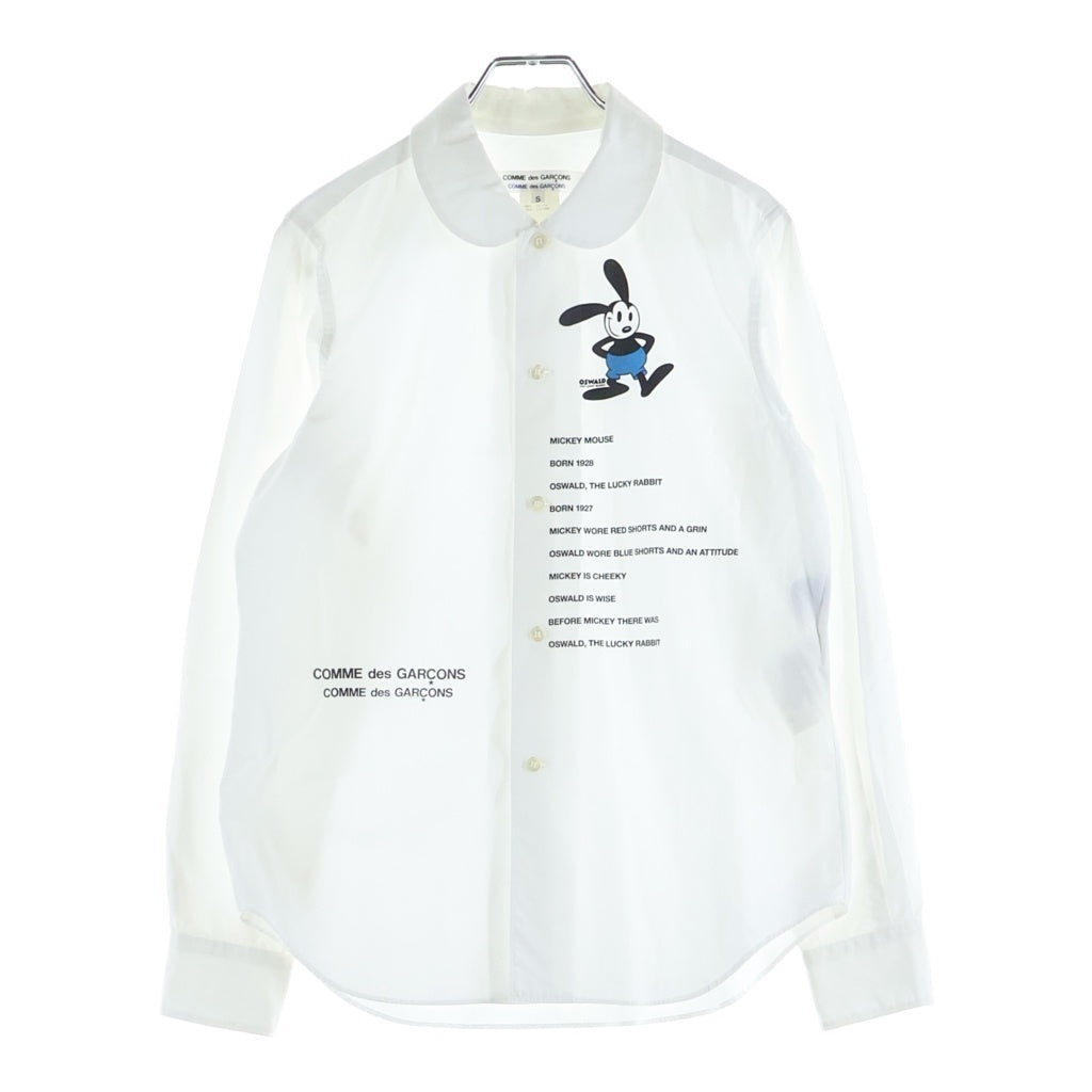 COMME des GARCONS COMME des GARCONS(コムデギャルソンコムデギャルソン) ×Disney Oswald ディズニー オズワルド ロゴ プリント ラウンドカラー 長袖シャツ ホワイト レディース