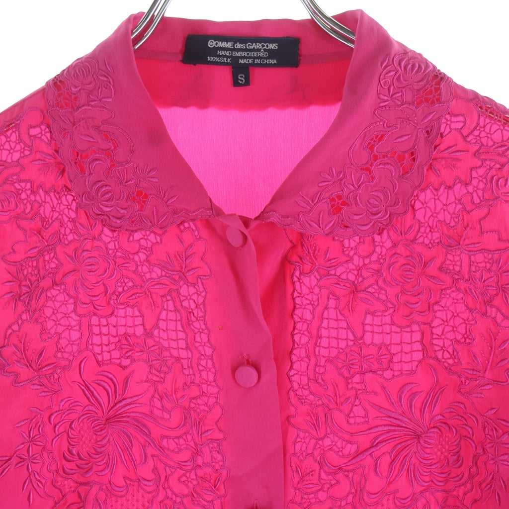 COMME des GARCONS(コムデギャルソン) 80s AOYAMA SP HAND EMBROIDERED シルク 長袖シャツ ピンク KB-91003 レディース