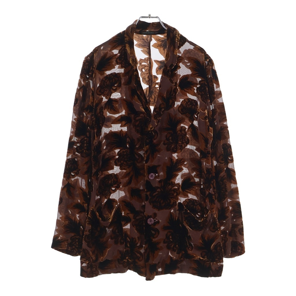 Yohji Yamamoto(ヨウジヤマモト) 97SS 花柄 総柄 フラワー ベルベット パッチワーク シースルー シルクシフォンジャケット ブラウン レディース FU-J43-525
