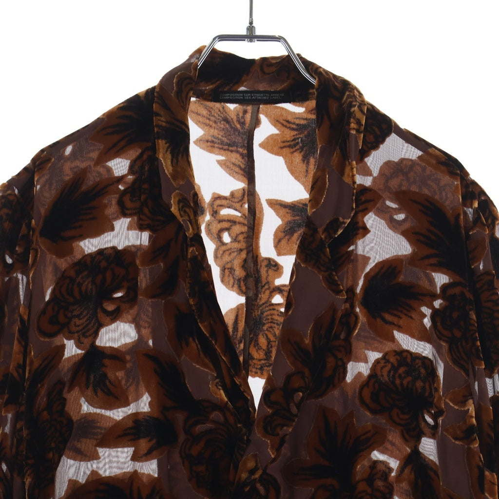 Yohji Yamamoto(ヨウジヤマモト) 97SS 花柄 総柄 フラワー ベルベット パッチワーク シースルー シルクシフォンジャケット ブラウン レディース FU-J43-525