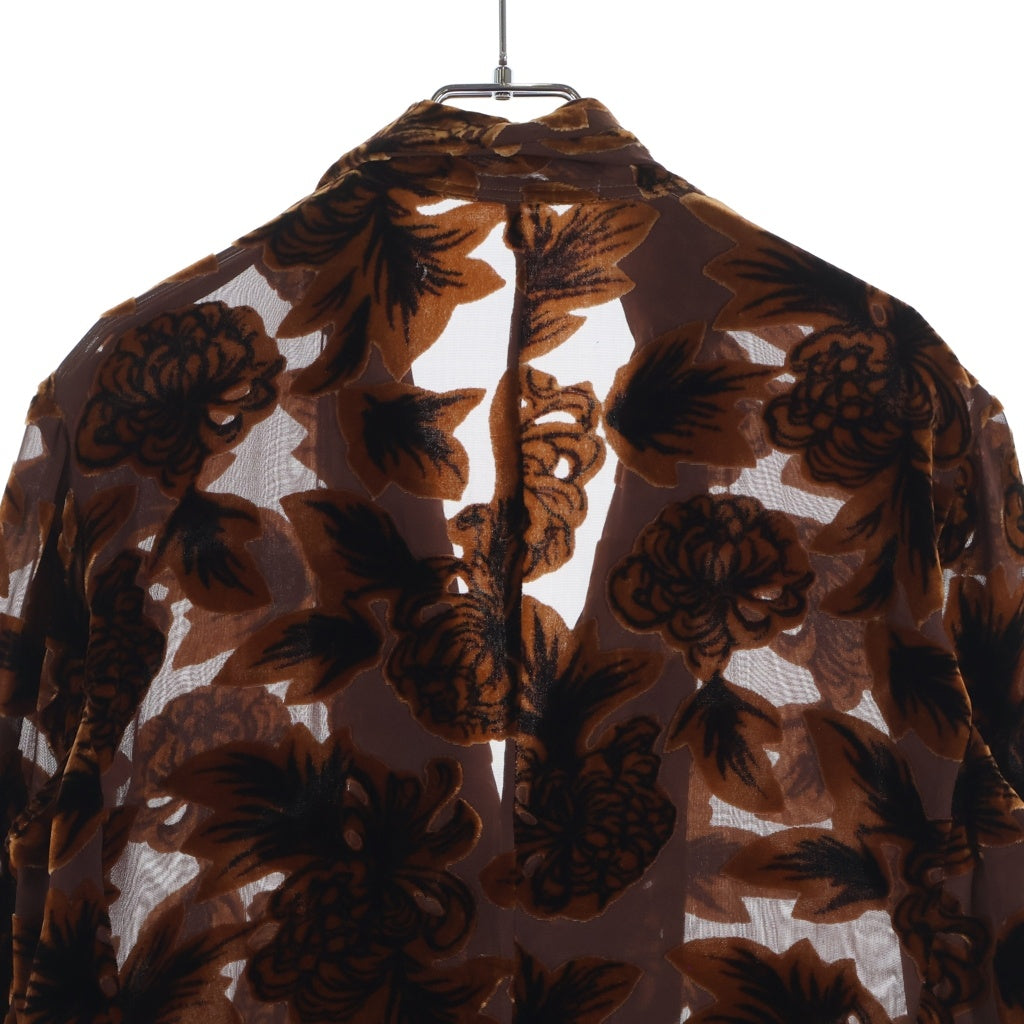 Yohji Yamamoto(ヨウジヤマモト) 97SS 花柄 総柄 フラワー ベルベット パッチワーク シースルー シルクシフォンジャケット ブラウン レディース FU-J43-525