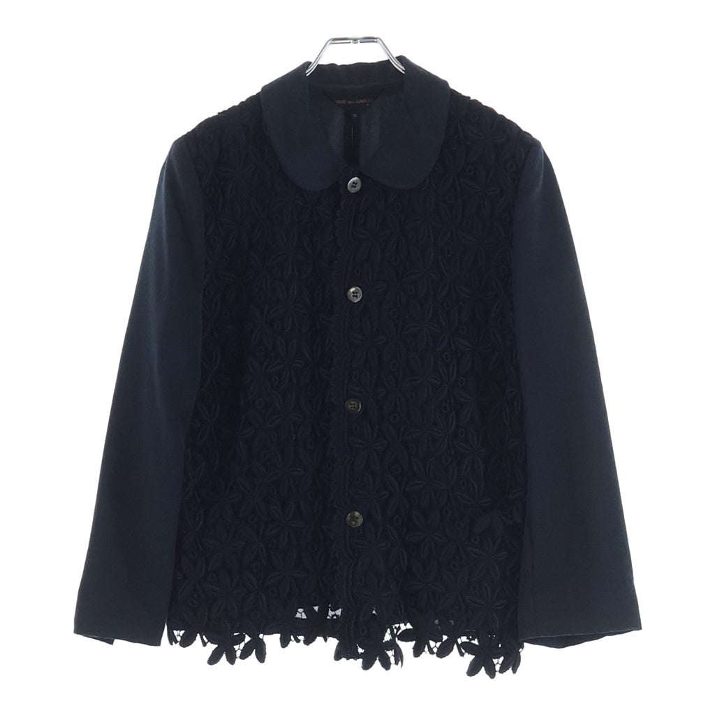 COMME des GARCONS(コムデギャルソン) フロントレース切替 フラワー 花柄 スナップボタン 丸襟 エステルジャケット ブラック レディース GJ-11007M AD1990