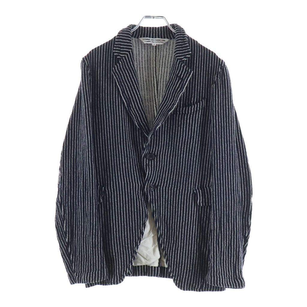 COMME des GARCONS COMME des GARCONS(コムデギャルソンコムデギャルソン) 07AW ストライプ ウール縮絨 2B テーラードジャケット ネイビー/ホワイト レディース RT-J014 AD2007