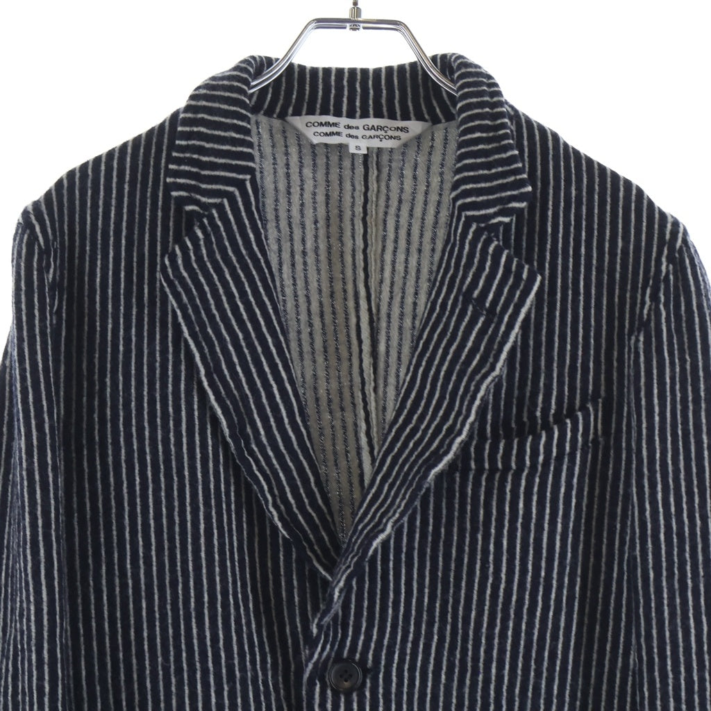 COMME des GARCONS COMME des GARCONS(コムデギャルソンコムデギャルソン) 07AW ストライプ ウール縮絨 2B テーラードジャケット ネイビー/ホワイト レディース RT-J014 AD2007