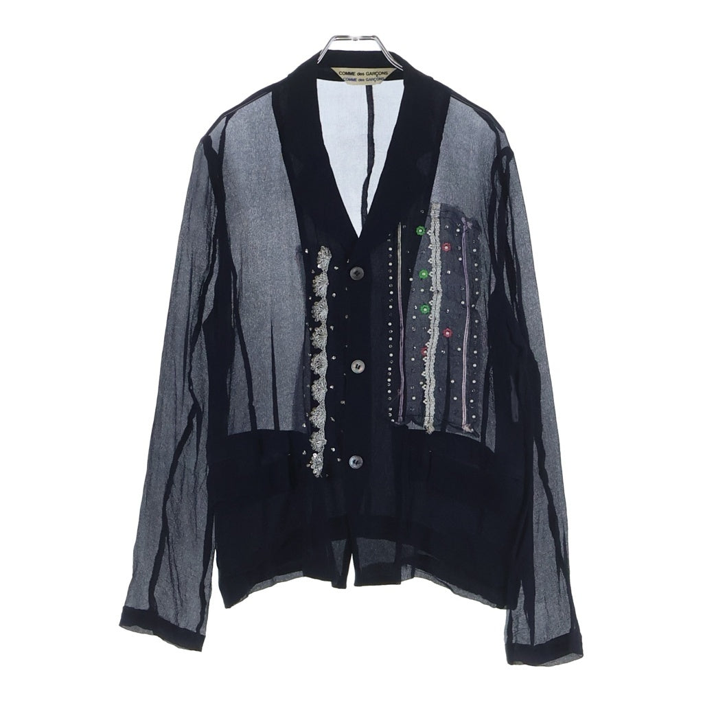 COMME des GARCONS COMME des GARCONS(コムデギャルソンコムデギャルソン) ビジュー装飾 パッチワーク シースルー シアーブラウス 長袖シャツ ネイビー レディース
