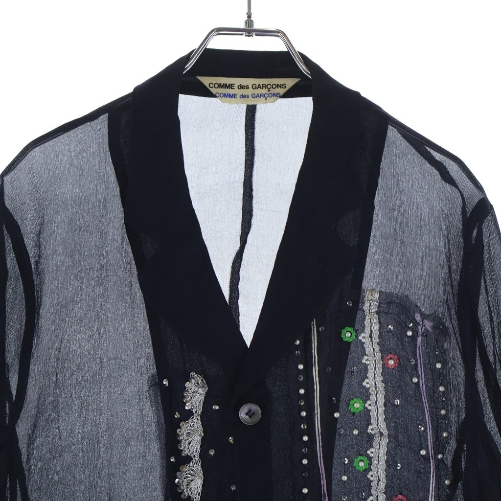 COMME des GARCONS COMME des GARCONS(コムデギャルソンコムデギャルソン) ビジュー装飾 パッチワーク シースルー シアーブラウス 長袖シャツ ネイビー レディース