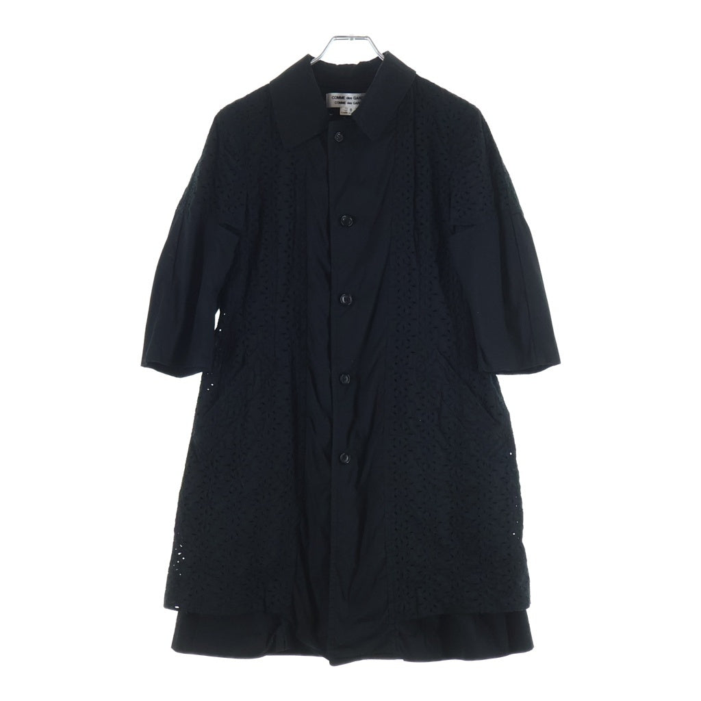 COMME des GARCONS COMME des GARCONS(コムデギャルソンコムデギャルソン) 10SS パンチング カットワークレース コットン ロングシャツ シングルコート ブラック レディース RE-C003 AD2009