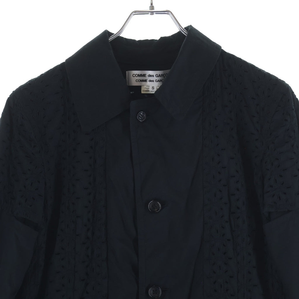 COMME des GARCONS COMME des GARCONS(コムデギャルソンコムデギャルソン) 10SS パンチング カットワークレース コットン ロングシャツ シングルコート ブラック レディース RE-C003 AD2009