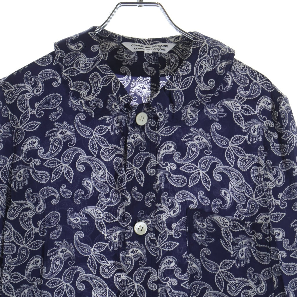COMME des GARCONS COMME des GARCONS(コムデギャルソンコムデギャルソン) 07AW ペイズリープリント ラウンドカラー キュプラ 長袖 ロングシャツ ワンピース ブルー RT-O006 AD2007 レディース