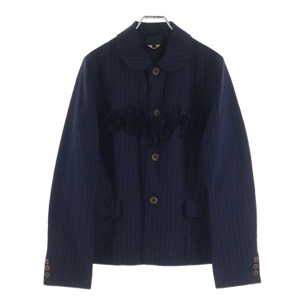 COMME des GARCONS COMME des GARCONS(コムデギャルソンコムデギャルソン) 14AW ポリエステル ストライプ フリル装飾 ラウンドカラージャケット ネイビー レディース RN-J023 AD2014