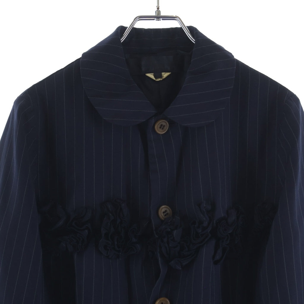 COMME des GARCONS COMME des GARCONS(コムデギャルソンコムデギャルソン) 14AW ポリエステル ストライプ フリル装飾 ラウンドカラージャケット ネイビー レディース RN-J023 AD2014