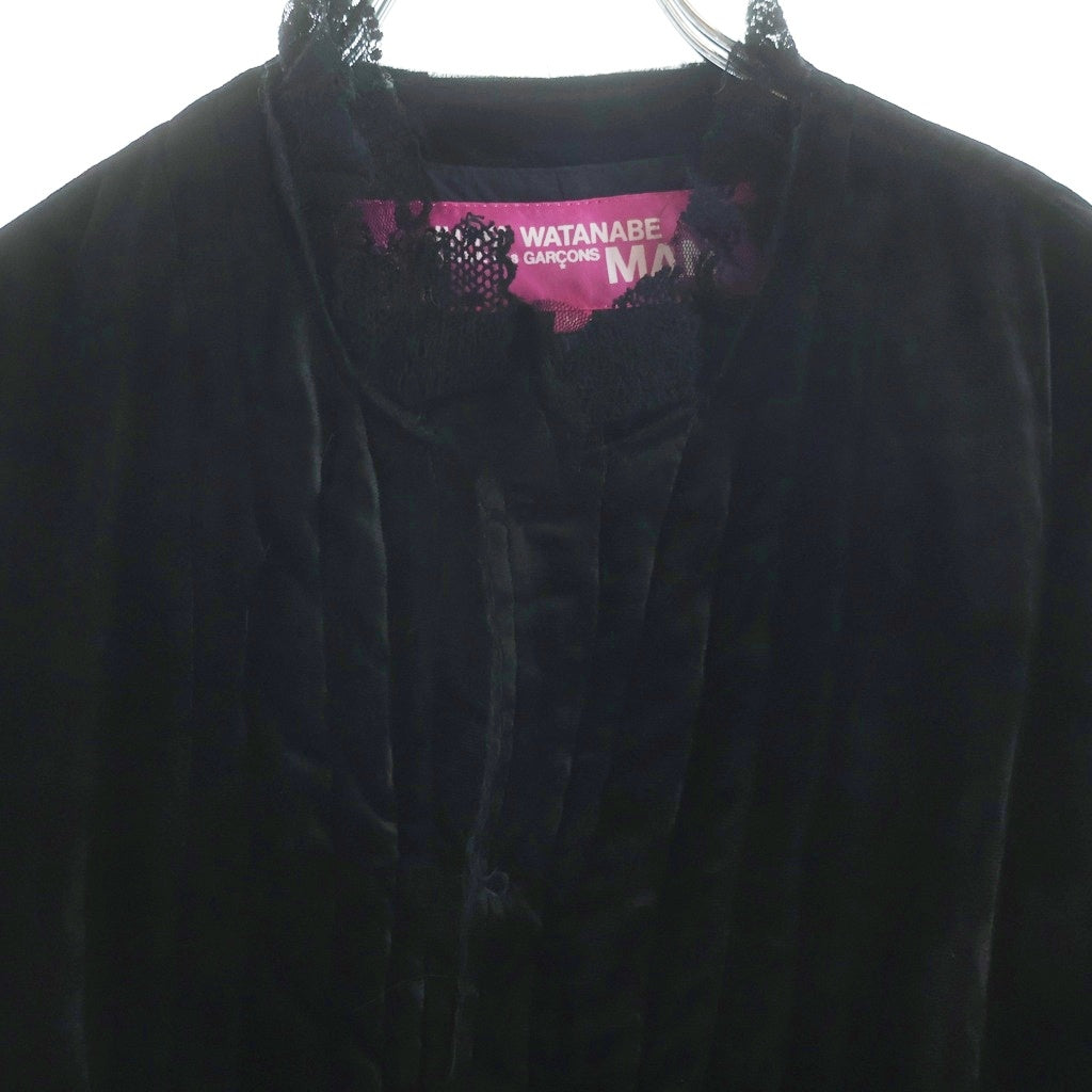 JUNYA WATANABE COMME des GARCONS(ジュンヤワタナベ コムデギャルソン) 05AW スナップボタン ベロア フリル装飾 ノーカラー ジャケット ブラック レディース UP-J014 AD2005