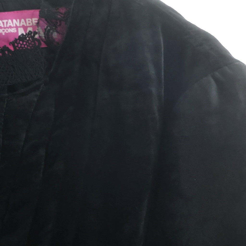 JUNYA WATANABE COMME des GARCONS(ジュンヤワタナベ コムデギャルソン) 05AW スナップボタン ベロア フリル装飾 ノーカラー ジャケット ブラック レディース UP-J014 AD2005
