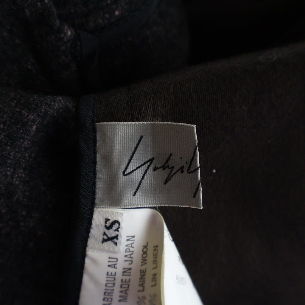 Yohji Yamamoto(ヨウジヤマモト) 90S VINTAGE ウールリネンギャバジン 変形ノーカラー 多連ボタン ジャケット ブラウン レディース FY-J91-187