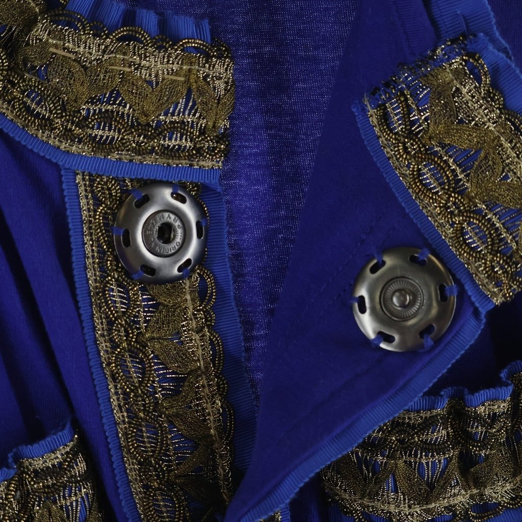 JUNYA WATANABE COMME des GARCONS(ジュンヤワタナベ コムデギャルソン) 07AW スナップボタン ゴールドブレードトリム装飾 コットン ノーカラー ジャケット カーディガン ブルー レディース JA-J040 AD2007