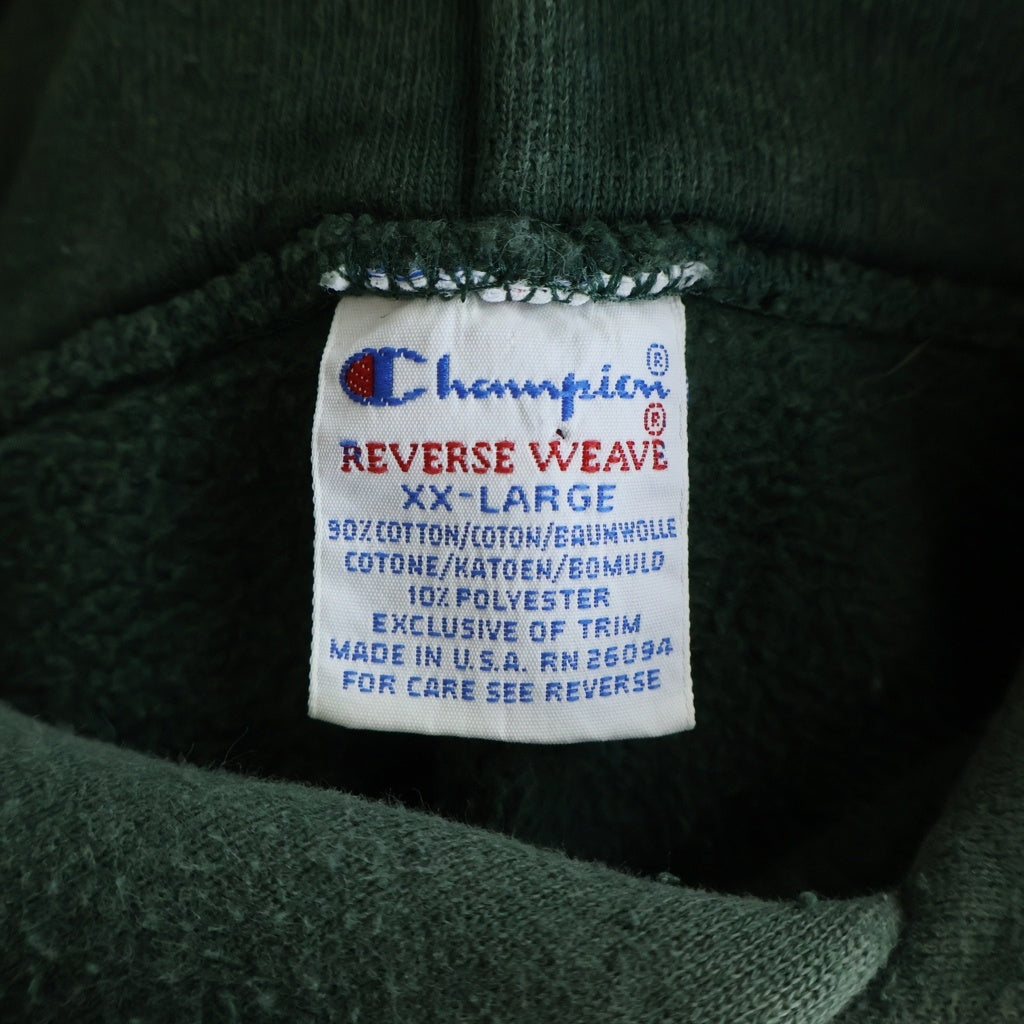 CHAMPION(チャンピオン) 90S VINTAGE REVERSE WEAVE ヴィンテージ リバースウィーブ 刺繍タグ フロントプリント フーデッド スウェットシャツ グリーン