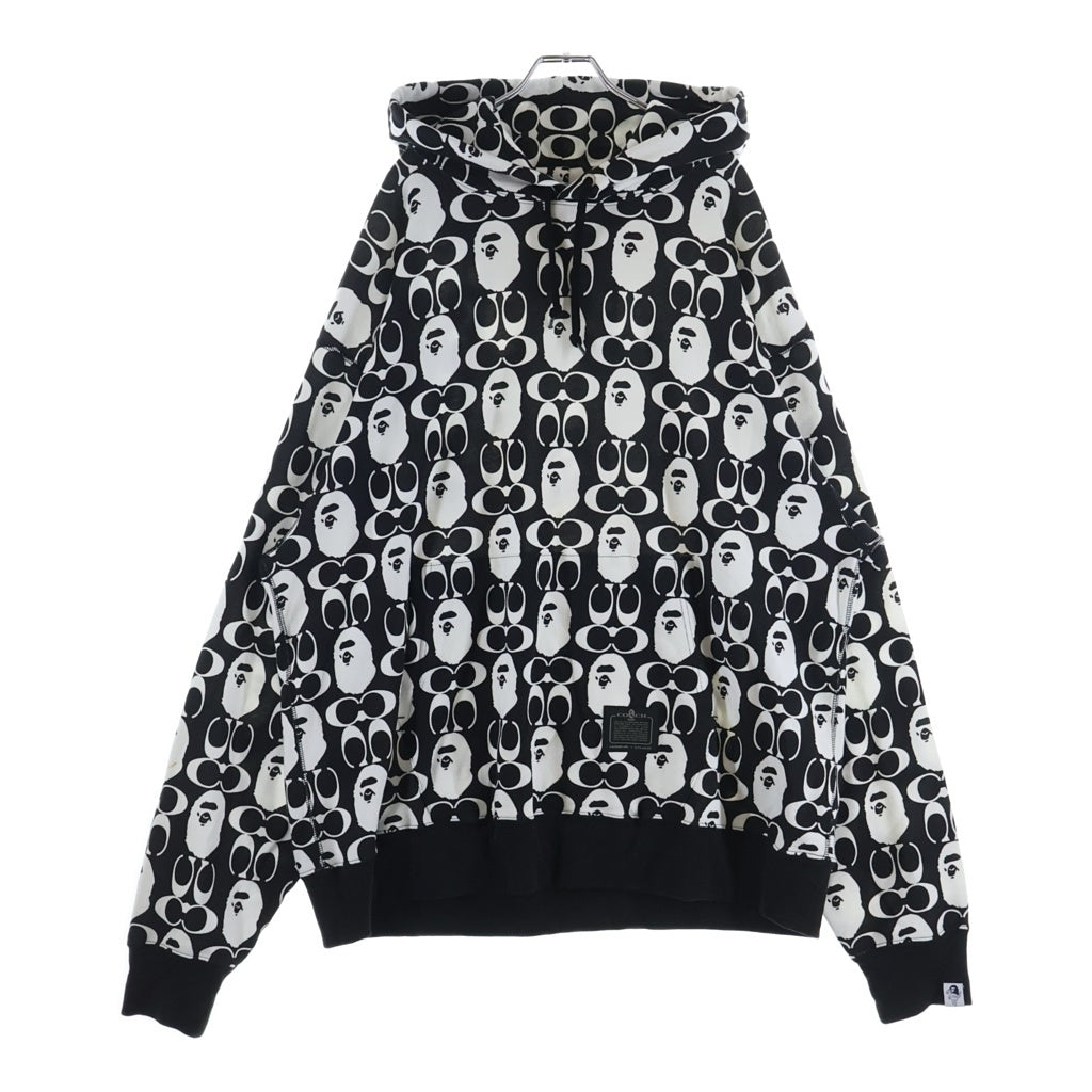 COACH(コーチ) 21AW ×A BATHING APE PULLOVER HOODIE アベイシングエイプ 総柄 フーデッド スウェットシャツ プルオーバー ブラック/ホワイト