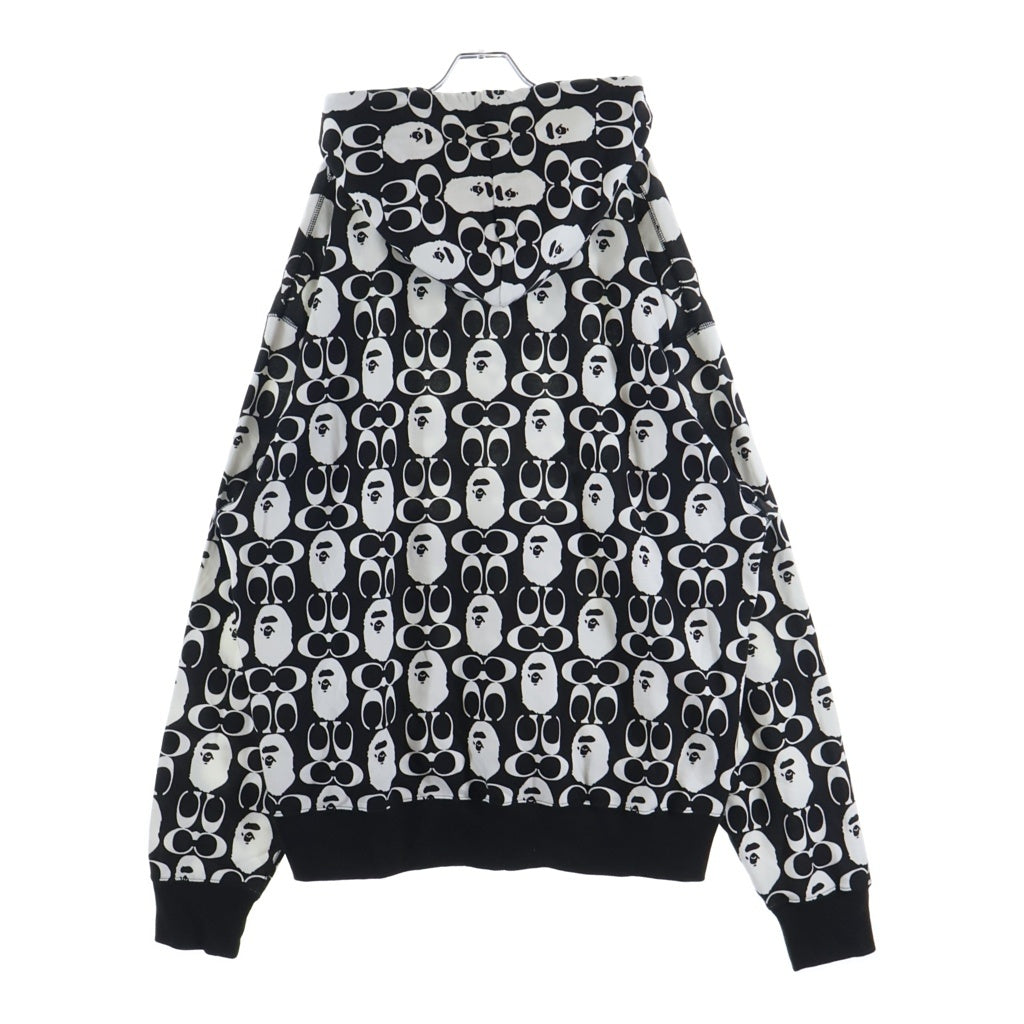 COACH(コーチ) 21AW ×A BATHING APE PULLOVER HOODIE アベイシングエイプ 総柄 フーデッド スウェットシャツ プルオーバー ブラック/ホワイト