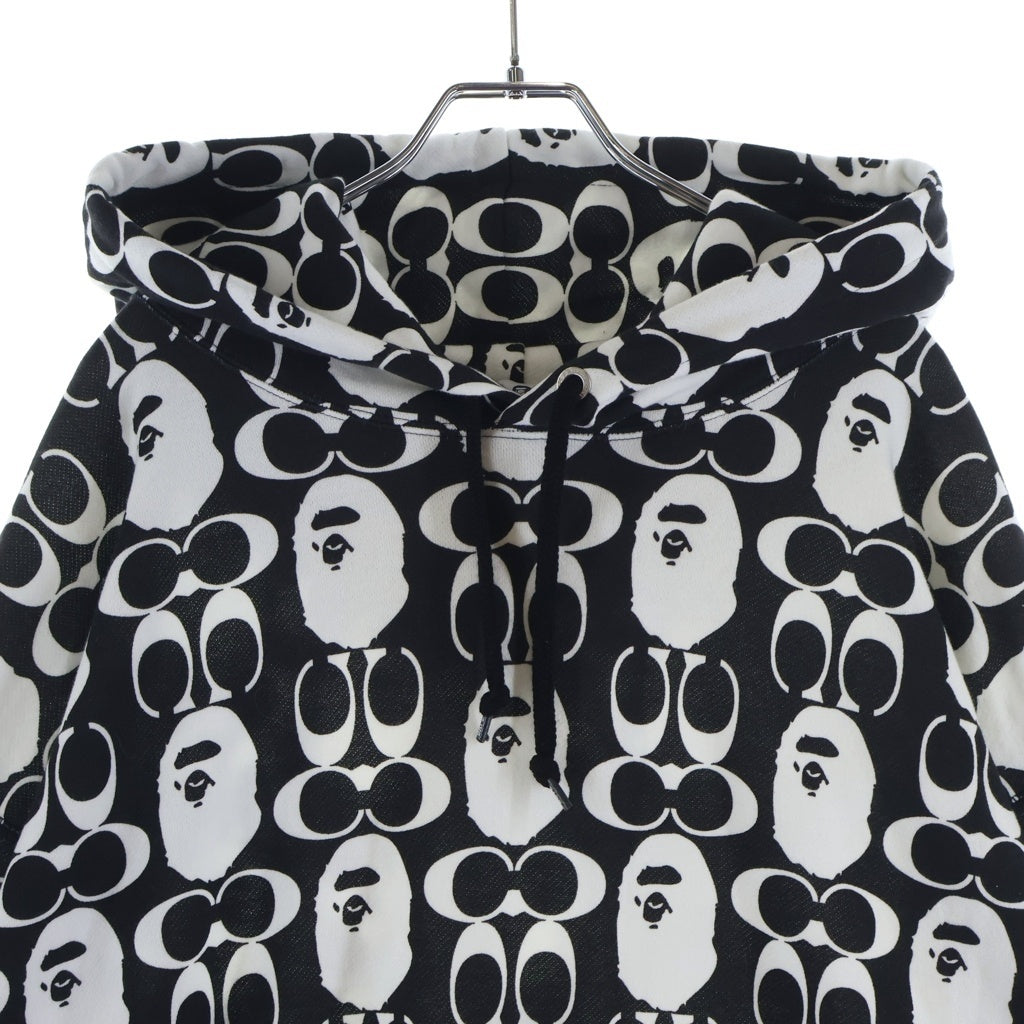 COACH(コーチ) 21AW ×A BATHING APE PULLOVER HOODIE アベイシングエイプ 総柄 フーデッド スウェットシャツ プルオーバー ブラック/ホワイト