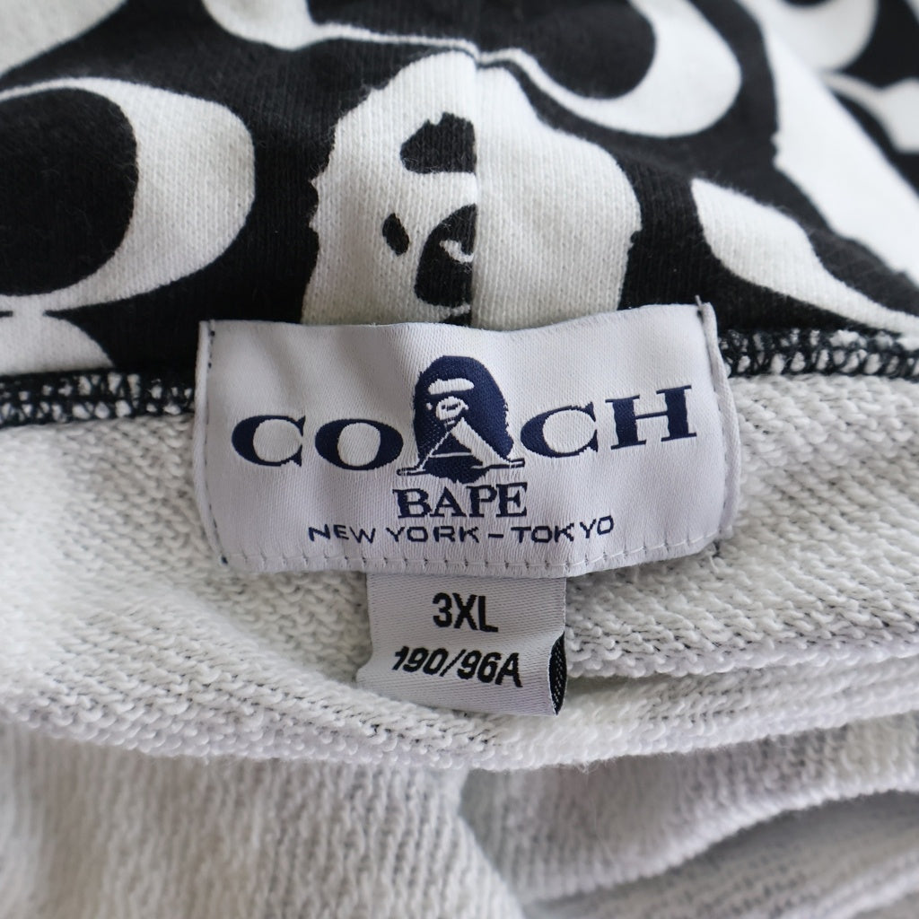 COACH(コーチ) 21AW ×A BATHING APE PULLOVER HOODIE アベイシングエイプ 総柄 フーデッド スウェットシャツ プルオーバー ブラック/ホワイト