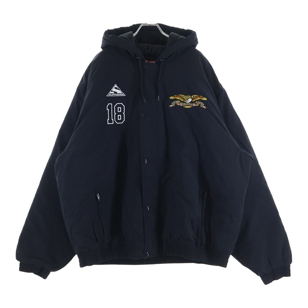 SUPREME(シュプリーム) ×ANTIHERO STADIUM JACKET BLACK スタジアム ロゴ刺繍 フーデッド ジャケット ブラック