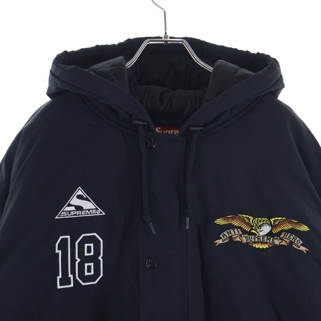 SUPREME(シュプリーム) ×ANTIHERO STADIUM JACKET BLACK スタジアム ロゴ刺繍 フーデッド ジャケット ブラック