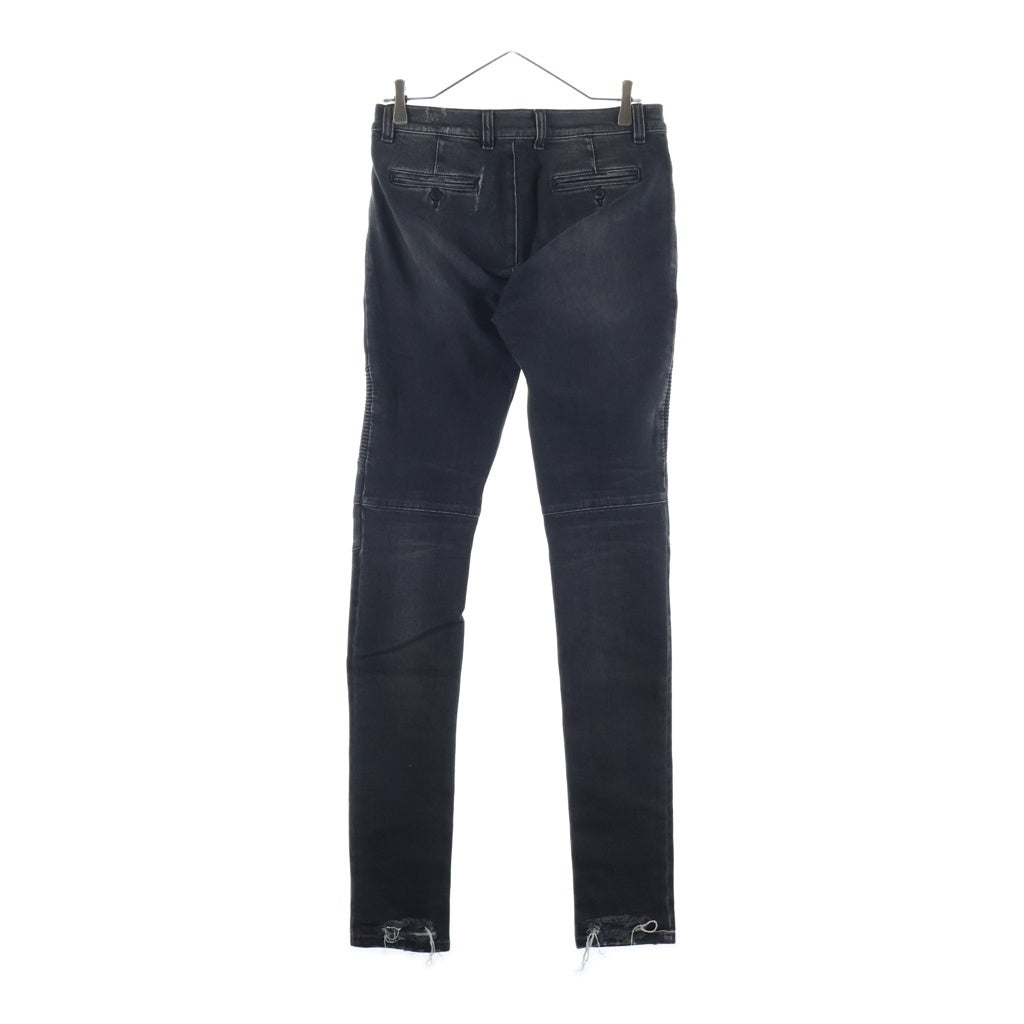 BALMAIN(バルマン) クラッシュ ダメージ加工 ストレッチ デニム パイカーパンツ ブラック S7H9528T097