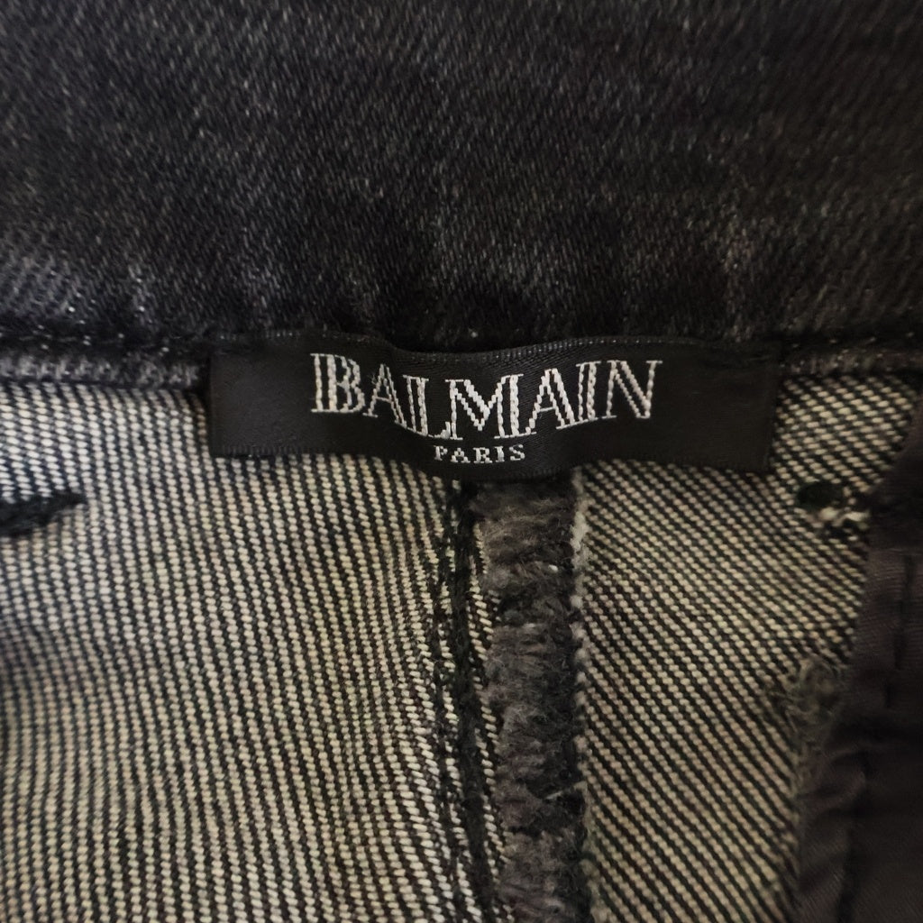 BALMAIN(バルマン) クラッシュ ダメージ加工 ストレッチ デニム パイカーパンツ ブラック S7H9528T097
