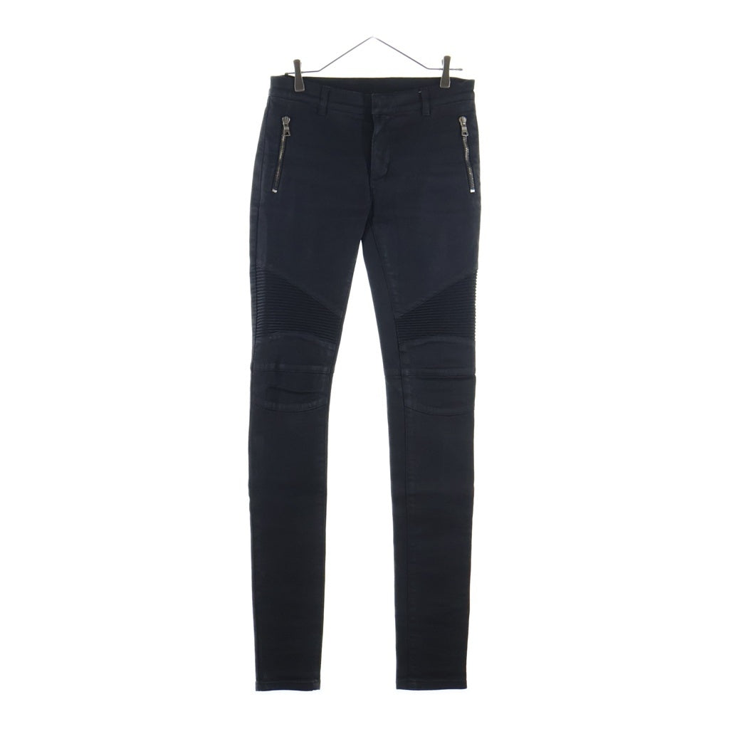 BALMAIN(バルマン) コットン コーティング加工 ストレッチ バイカーパンツ ブラック W6HD528C807