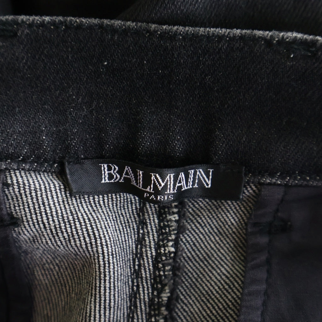 BALMAIN(バルマン) コットン コーティング加工 ストレッチ バイカーパンツ ブラック W6HD528C807