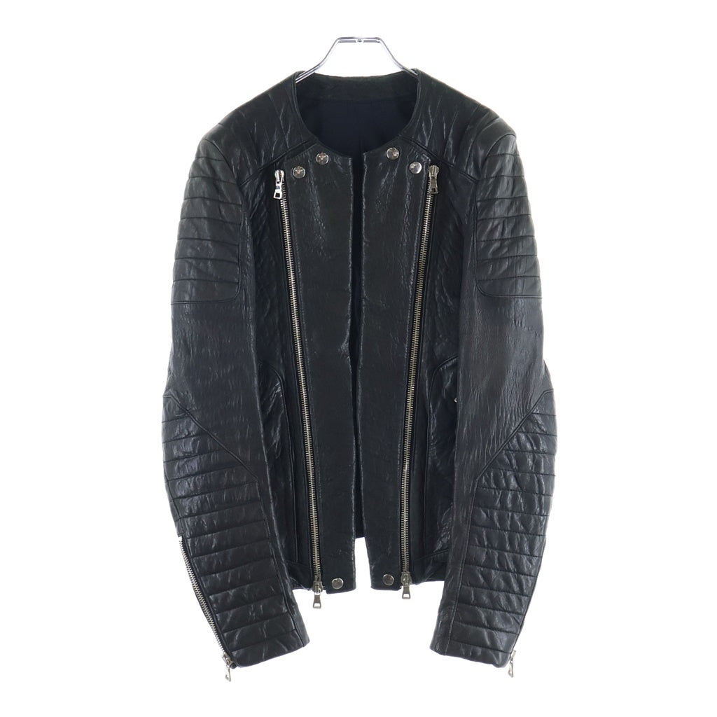 BALMAIN(バルマン) ラムスキン レザー バイカー ライダースジャケット グレー