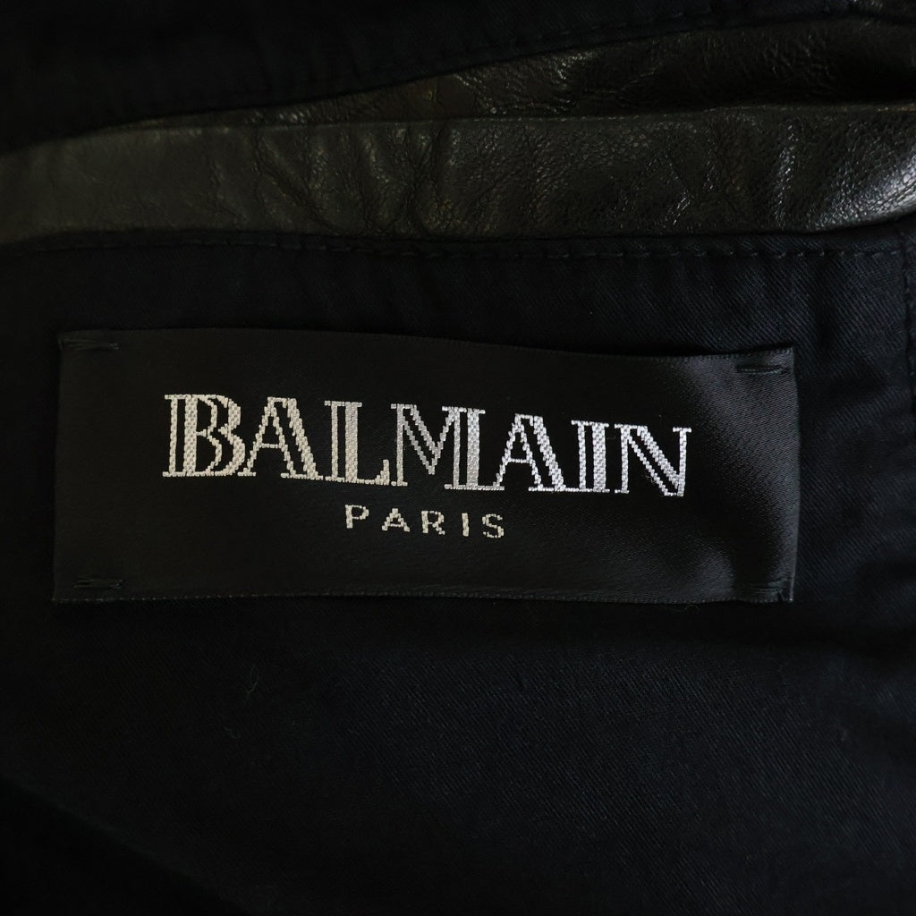 BALMAIN(バルマン) ラムスキン レザー バイカー ライダースジャケット グレー