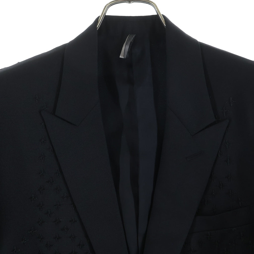 Dior HOMME(ディオールオム) 08SS クリス期 刺繍 ピークドラペル 2B テーラードジャケット ブラック 8E3121800598