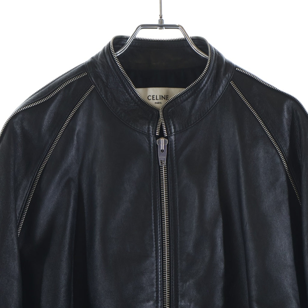 CELINE(セリーヌ) 21AW ソフトラムスキン ラグランレザー ジップ ジャケット ブラック 2E991280D