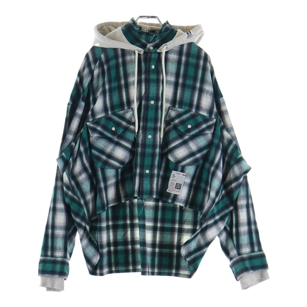 MAISON MIHARAYASUHIRO(メゾンミハラヤスヒロ) 25AW HOODIES CHECK SHIRTS フードドッキング チェック 長袖シャツ グリーン K15SH421