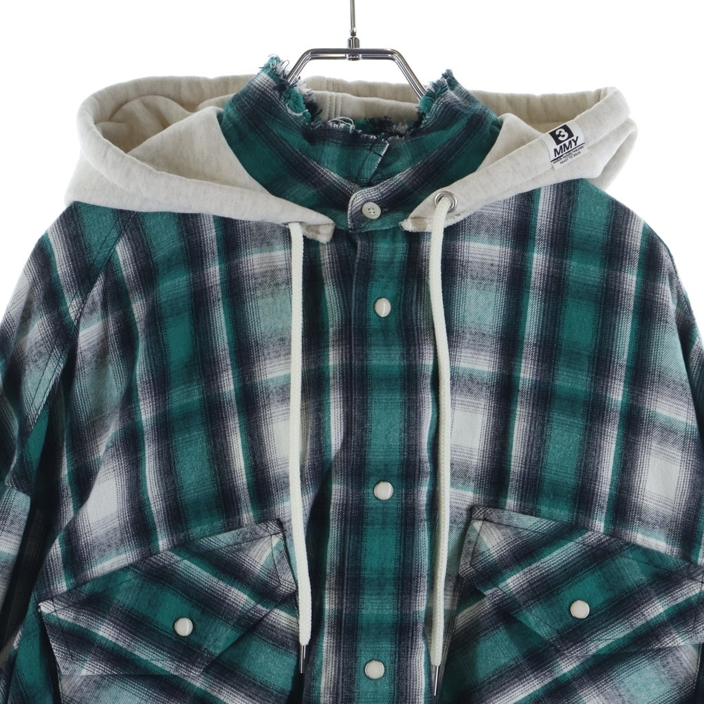 MAISON MIHARAYASUHIRO(メゾンミハラヤスヒロ) 25AW HOODIES CHECK SHIRTS フードドッキング チェック 長袖シャツ グリーン K15SH421