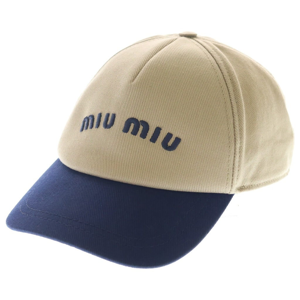 miumiu(ミュウミュウ) 26SS ロゴ刺繍 バイカラー ドリルベースボールキャップ 帽子 ベージュ/ネイビー 5HC179 2CQ1 レディース