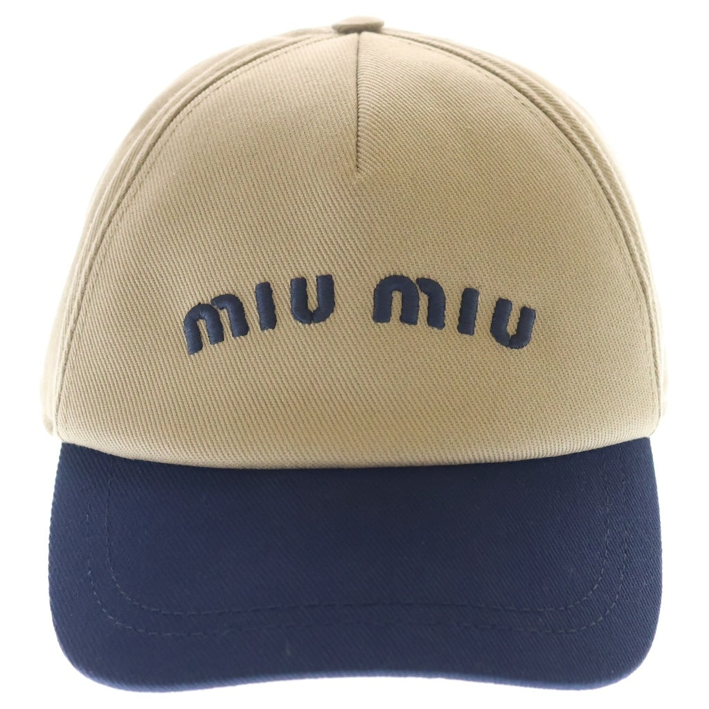 miumiu(ミュウミュウ) 26SS ロゴ刺繍 バイカラー ドリルベースボールキャップ 帽子 ベージュ/ネイビー 5HC179 2CQ1 レディース