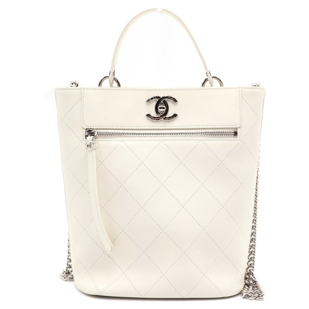 CHANEL(シャネル) マトラッセ ココマーク レザー バケットバッグ 2WAY ショルダーバッグ ハンドバッグ ホワイト 27番台 AS0577 レディース